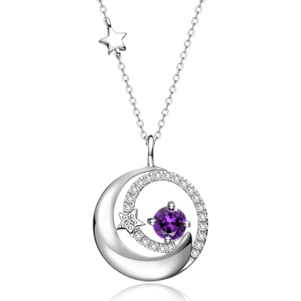 Women's Pendant Moon Star Silver Purple Sterling Adjustable Chain Fine Necklaces